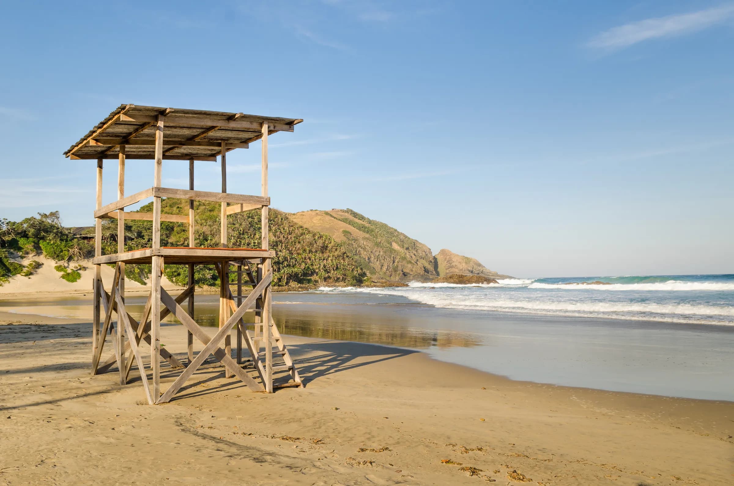 The beach at Port St Johns looking along the shoreline to the headland